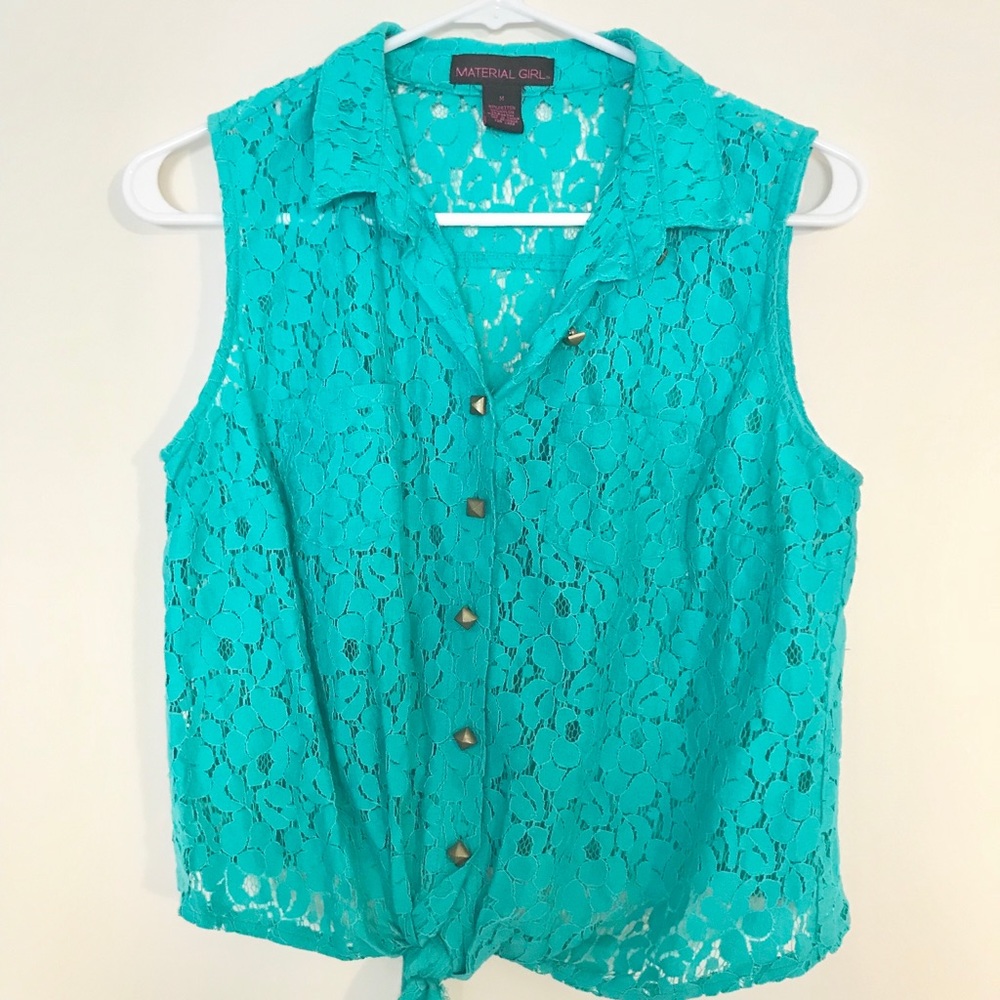 Crotchet Teal Tie up Collared Tank